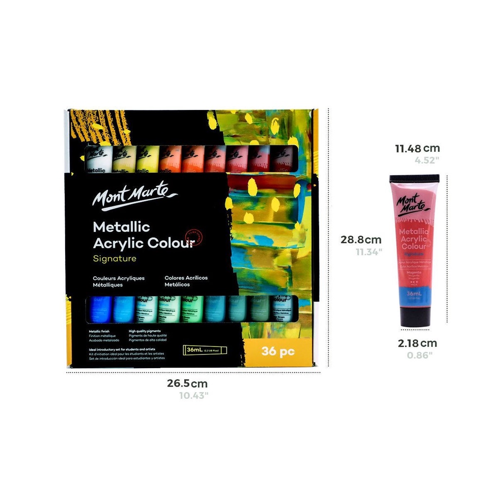 Bộ Màu Nhũ Metallic Acrylic Mont Marte 12/24/36 Màu x 36ml - PMMT1236/PMMT2436/PMMT3636