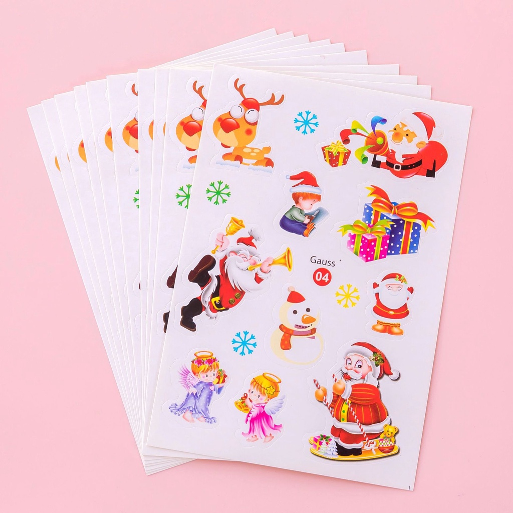 Set 10 tờ Sticker dán Noel cute dễ thương cho bé NATO STK03