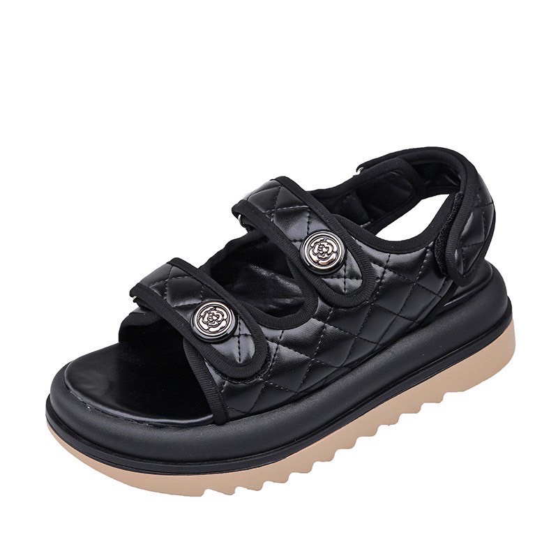 Sandal da mịn quai trần chỉ nổi khuy cúc hoa - 5P