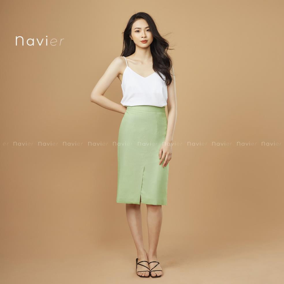 CHÂN VÁY MIDI DÀI SUÔNG CHỮ A CÔNG SỞ 2 LỚP XẺ TÀ ÔM NHẸ MÀU TRẮNG VÀNG TÍM BE - LINEN OFFICE SKIRT CV01 NAVIER . ⚡