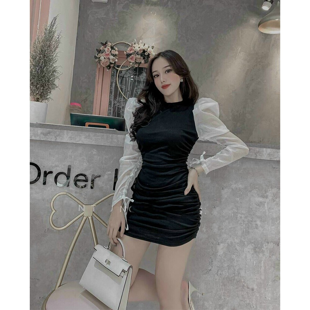 BONUCCI Đầm váy body tay phồng ( ngà, đen ) tôn dáng cho nàng thời trang nữ dạo phố dự tiệc | BigBuy360 - bigbuy360.vn
