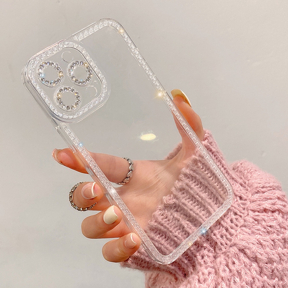 Ốp Điện Thoại TPU Dẻo Trong Suốt Siêu Mỏng Đính Kim Cương Lấp Lánh Sang Trọng Compatible Cho iPhone 11 12 13 Pro Max X XS XR 7 8 Plus