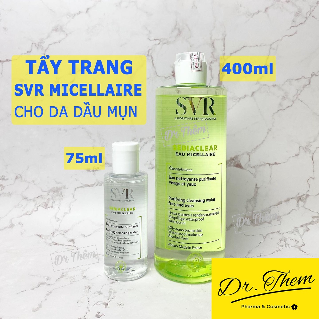 ✅[CHÍNH HÃNG] Nước Tẩy Trang SVR SEBIACLEAR Eau Micellaire 75ml - 400ml - Nước Làm Sạch và Giúp Loại Bỏ Dầu Cho Da Mụn