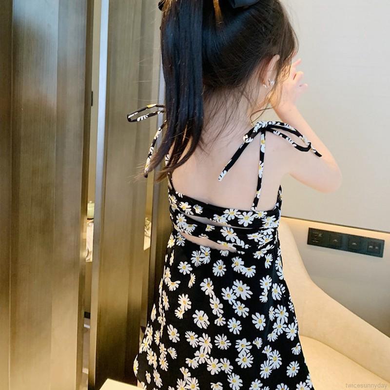 Đầm Hoa Hai Dây Dễ Thương Cho Bé Gái