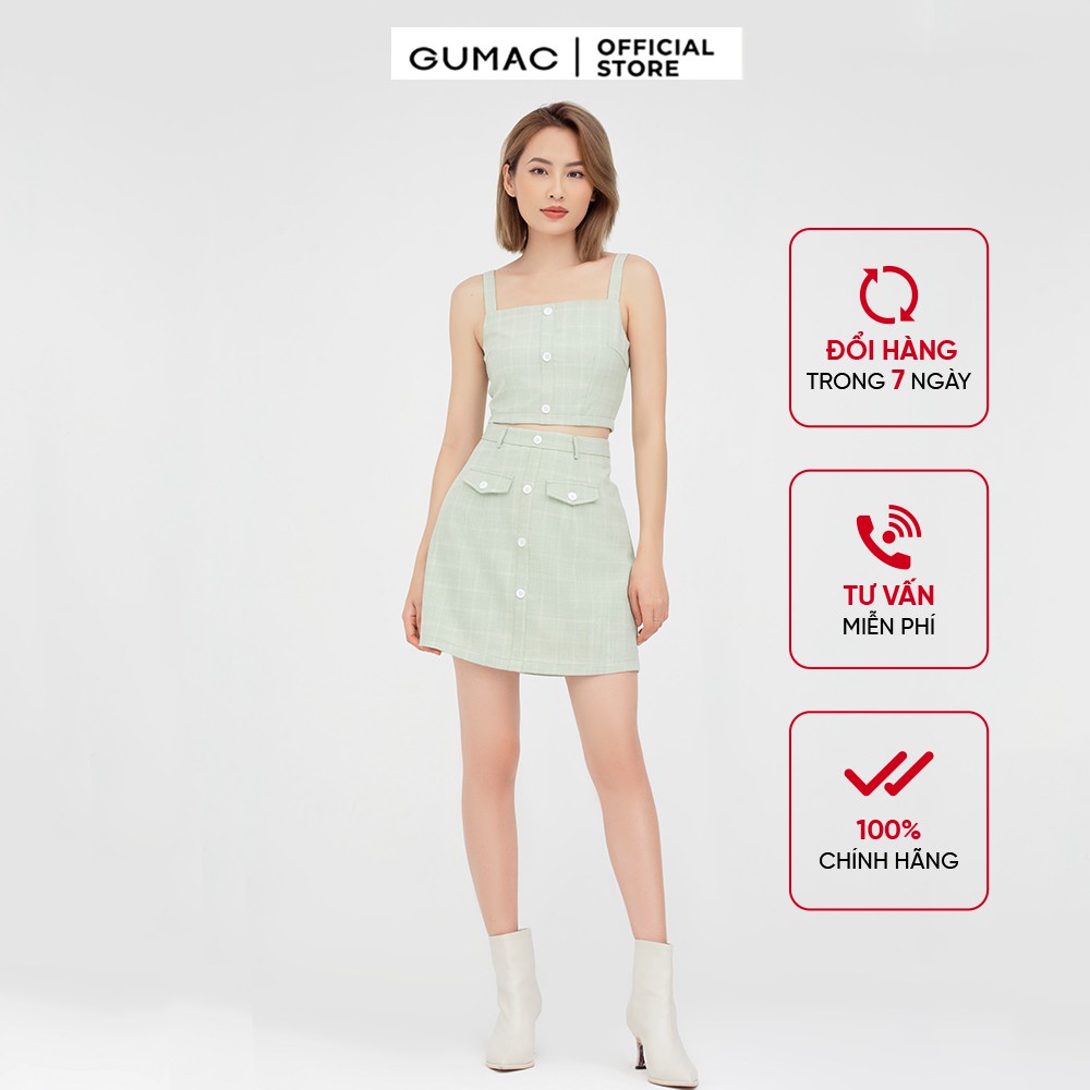 Chân váy nữ chữ A phối nắp túi GUMAC màu xanh xinh xắn VB479 | BigBuy360 - bigbuy360.vn