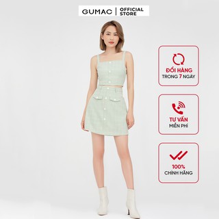 Chân váy nữ chữ A phối nắp túi GUMAC màu xanh xinh xắn VB479