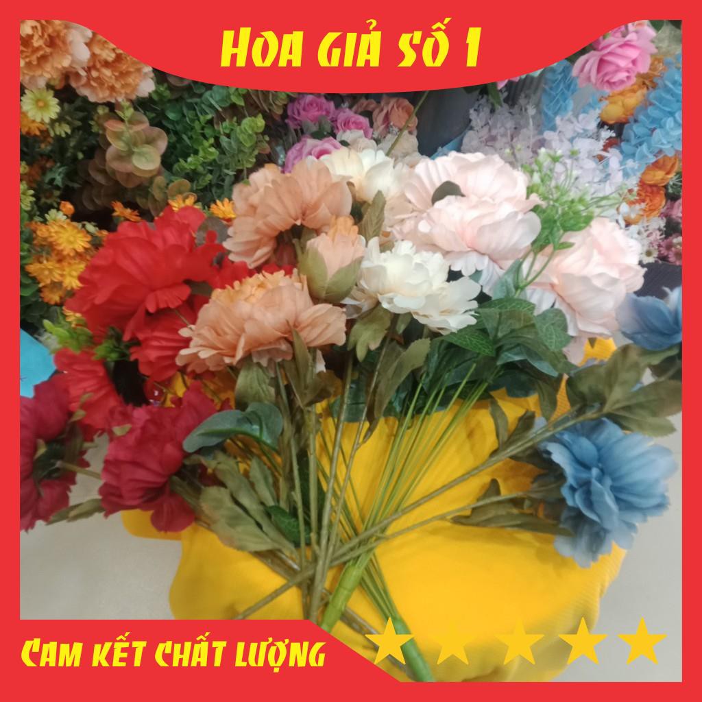 Hoa Mẫu Đơn, Hoa lụa giả, cụm 9 bông, trang trí phòng khách, sự kiện