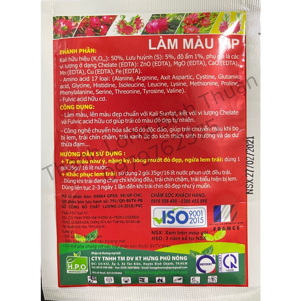 Phân Bón Chuyên Thanh Long - Làm Màu VIP - Xóa Lem - Tạo Màu Hàng Xuất - Gói 35g