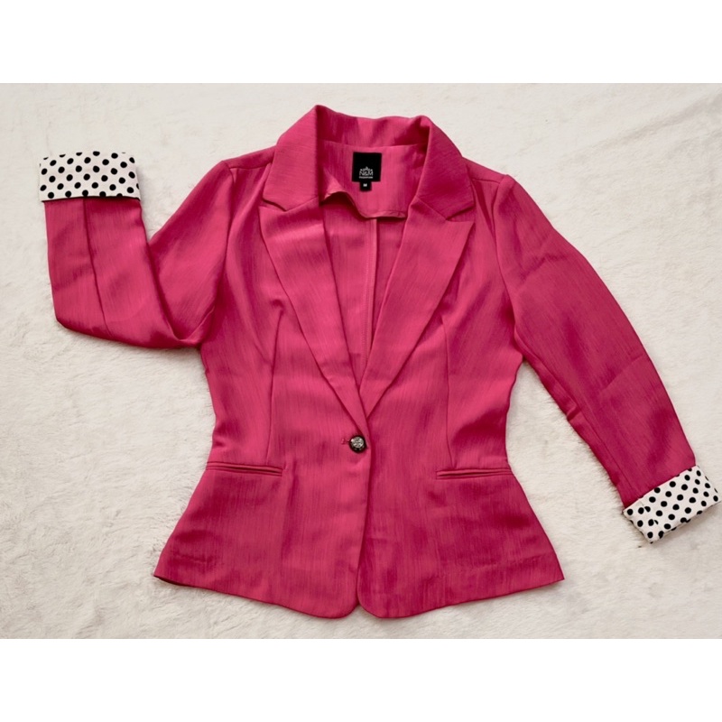 Áo vest hồng phối tay chấm bi Ninomaxx (nút đen) - Thanh lý vnxk