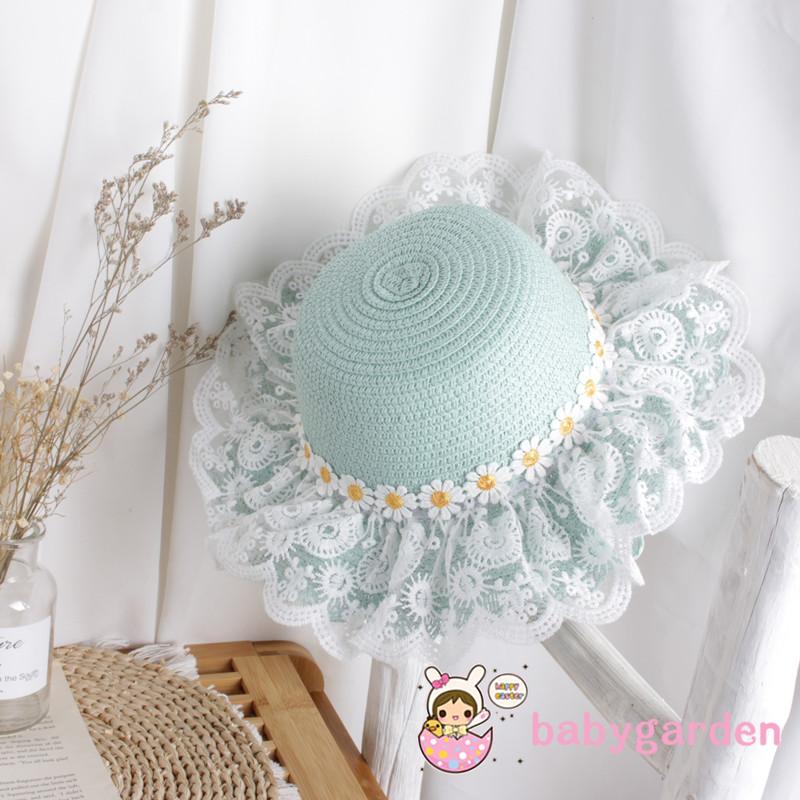 Nón Rơm Đính Ren Hoa Hướng Dương Cho Bé Từ 2-6 Tuổi