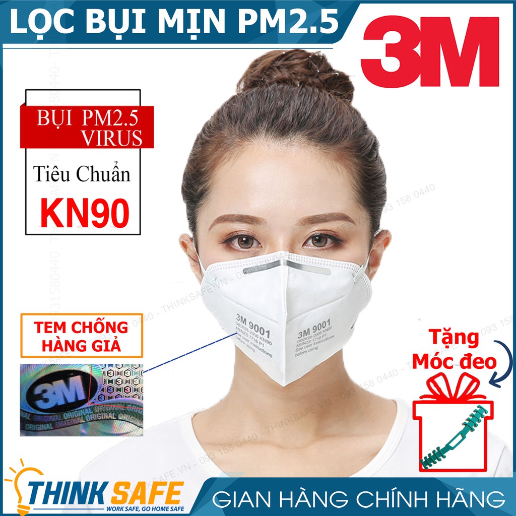 Khẩu trang y tế 3M 9001A Khẩu trang 3D, chống bụi mịn pm2.5, phòng dịch, chính hãng 3m