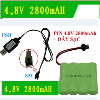 Pin dung lượng cao 4.8V 2800mAh NI-MH Niken cho xe ô tô đồ chơi điều khiển từ xa flycam mô hình tàu thuyền giắc Jack SM