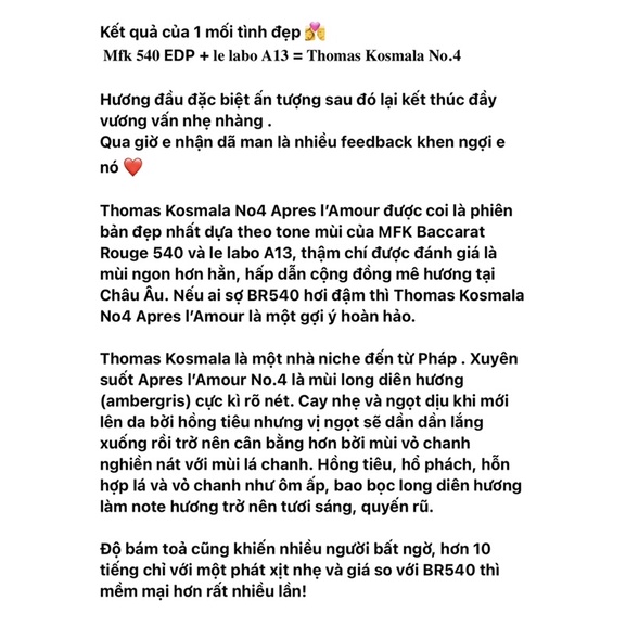 NO 4 APRES L’AMOUR • Thomas / Eau de Parfum - 10ML Nước Hoa Chính Hãng