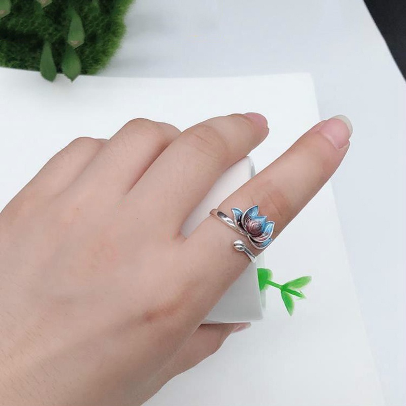 Nhẫn mở có thể điều chỉnh thiết kế hoa sen/cá vàng thời trang cổ điển cho nữ