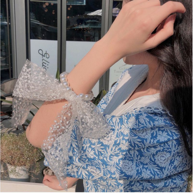 Dây cột tóc đính nơ tiểu thư Hàn Quốc thời trang xinh xắn - Chất liệu ren thuê hoa cao cấp, thu hút