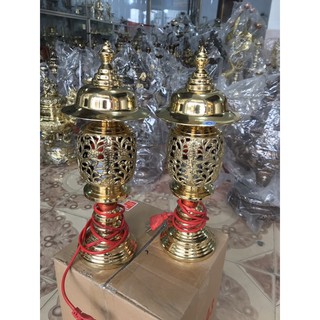 ĐÔI ĐÈN THỜ BẰNG ĐỒNG (CẮm ĐIỆN CAO 37cm)