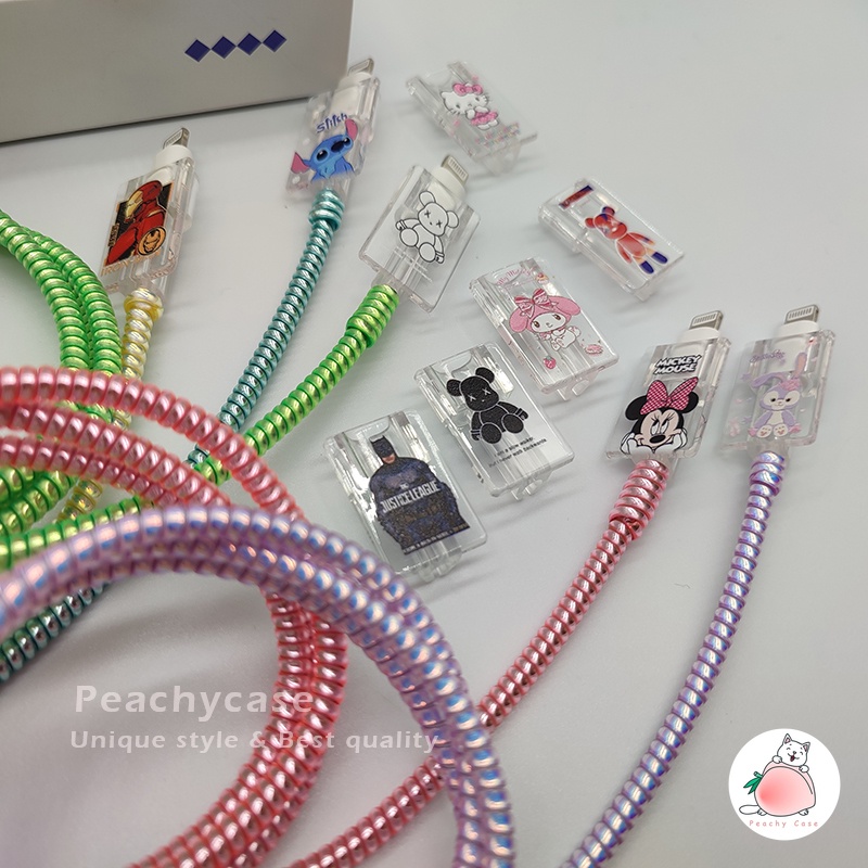 Phụ Kiện Bảo Vệ Dây Cáp Sạc USB Type-C Android Bằng Nhựa Trong Suốt Hình Chuột Mickey Dễ Thương Thông Dụng