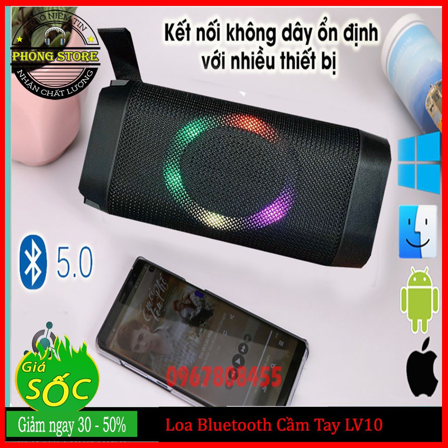 Loa bluetooth LV10 kiêm giá đỡ đt, loa nghe nhạc có đèn nháy kết nối bluetooth 5.0, thẻ nhớ, usb, kèm dây sạc