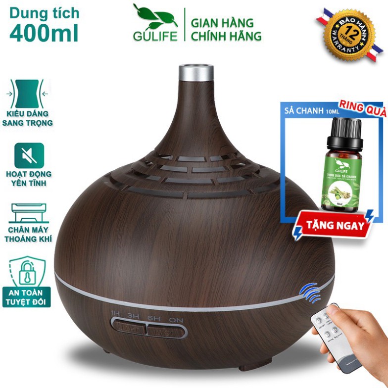 ✅ Máy Xông Tinh Dầu Phun Sương Tạo Độ Ẩm Cổ Cao Lỗ GULIFE Có Remote Dung Tích 400ml - Tặng Tinh Dầu 10ml - MKT46