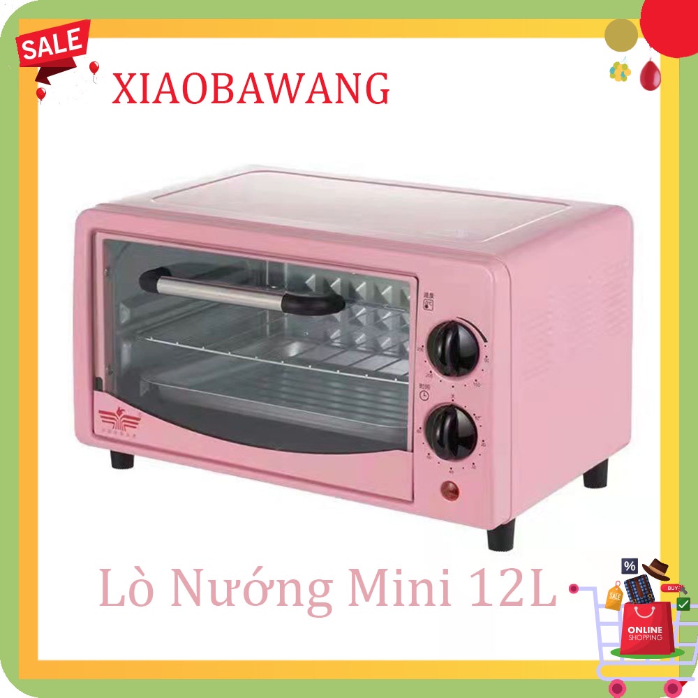 Lò Nướng Mini 12L Chính Hãng - Lò Nướng Mini Cho Hộ Gia Đình Nhỏ Gọn Tiện lợi Màu Hồng Công Suất 800W, Bảo Hành 12 tháng