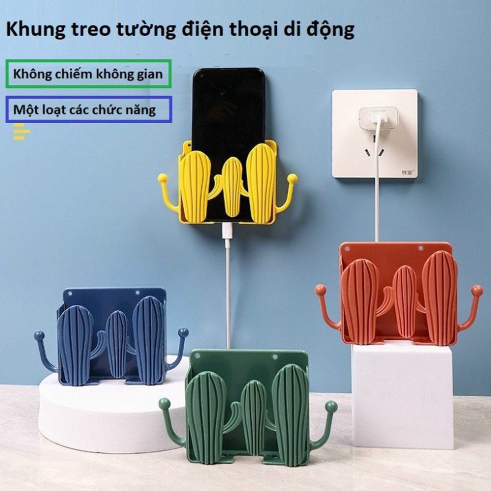 Kệ Dán Tường Có Tai Để Remote Hình Cây Xương Rồng, Đồ Dùng / Giá Đỡ Sạc Điện Thoại - Có Móc Treo Chìa Khóa