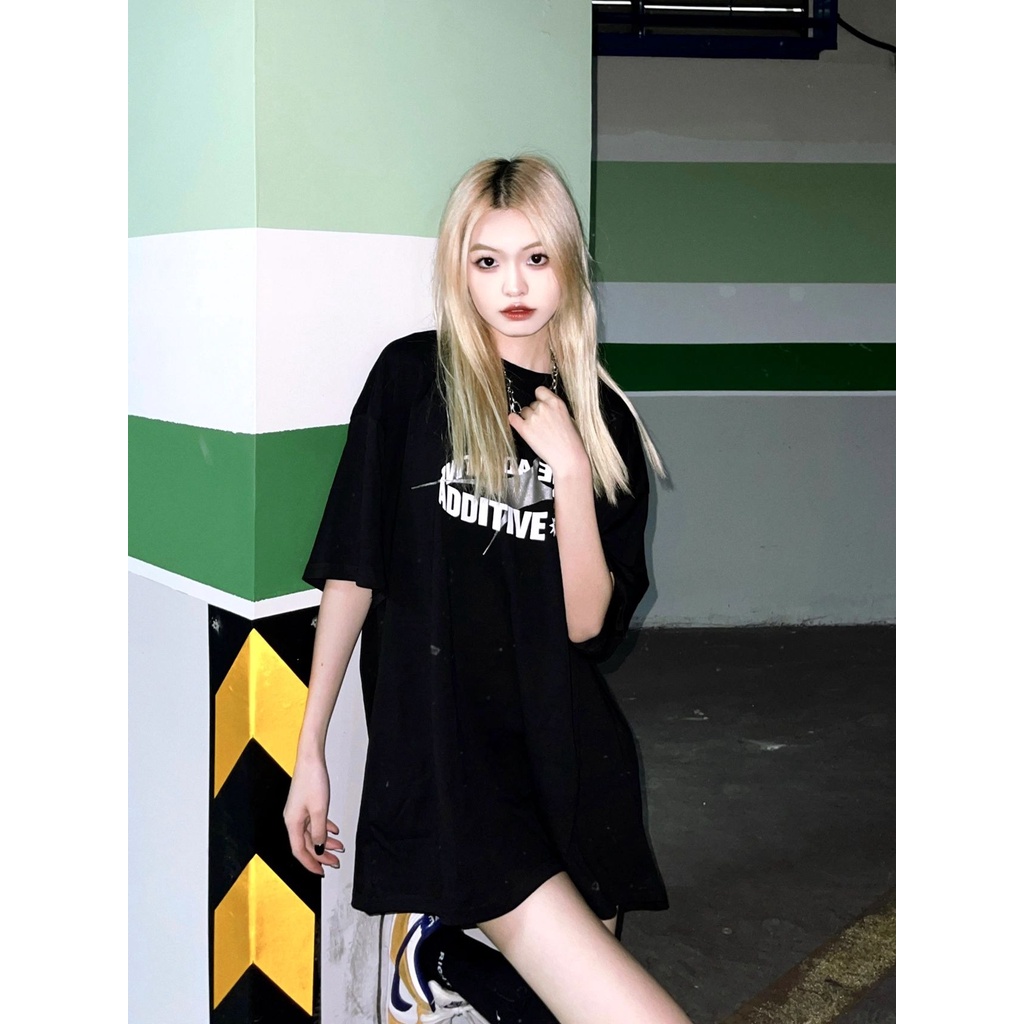 FOCUS Áo phông unisex fashion vintage 3D letter printing đen bigsize áo thun form rộng 100% cotton