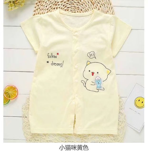 Bộ Bodysuit Cotton Đùi Cộc Tay Hè Cho Bé Gái Bé Trai Từ 0-12 Tháng Tuổi