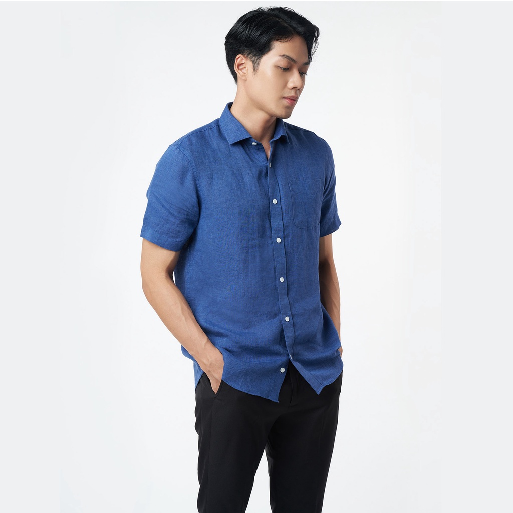 Ninomaxx Áo sơ mi Linen Basic nam tay ngắn 2203043