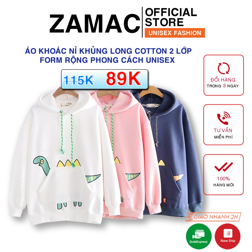 Áo Hoodie Unisex nam nữ ZAMAC dáng Sweater dài tay hình khủng long Ulzzang ZAK1