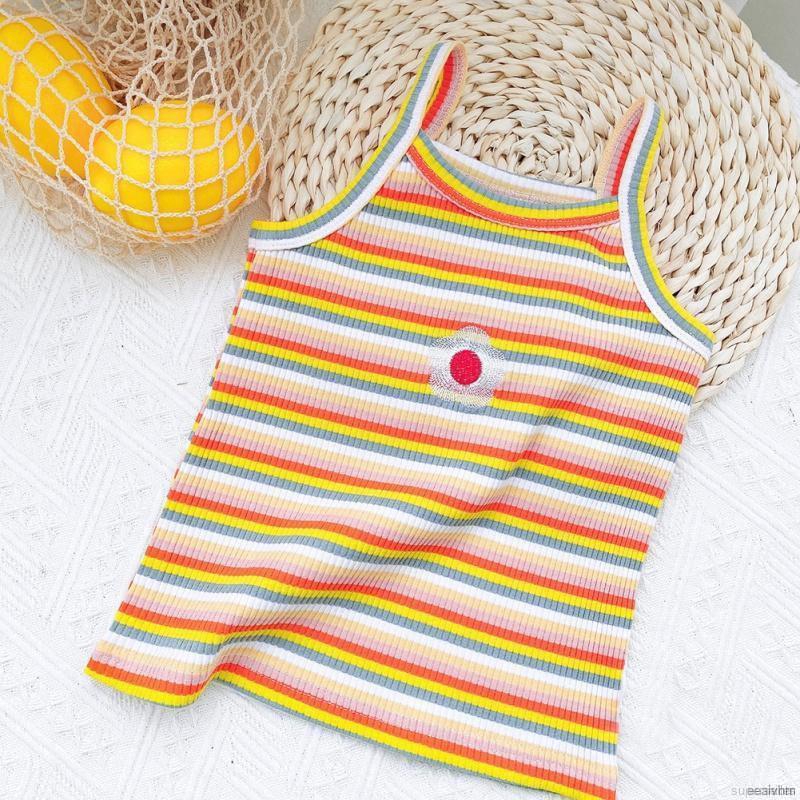 Áo Thun Ba Lỗ Kẻ Sọc Màu Cầu Vồng Cho Bé Gái