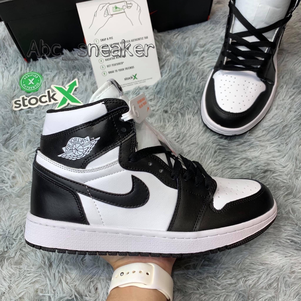 giày jordan cổ cao đen trắng nam nữ, air jordan 1 high panda da nhăn sc