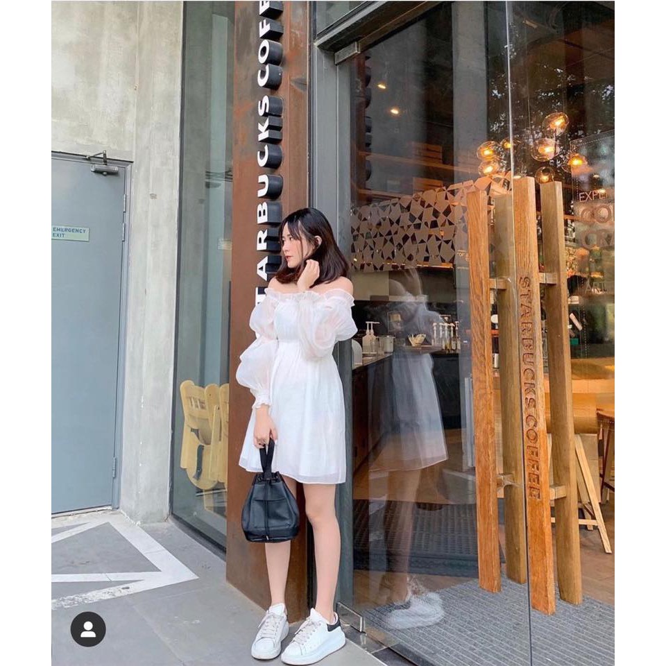 [Mã SKAMA06 giảm 8% tối đa 50K đơn 250K] ĐẦM TRẮNG BẸT VAI TAY VOAN BO CHUN | BigBuy360 - bigbuy360.vn