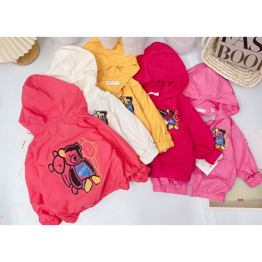 Áo khoác bé gái, bé trai, áo khoác gió 2 lớp anh em nhà gấu siêu xinh cho bé size 10-25kg
