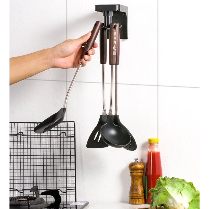 Móc treo đồ dùng nhà bếp 6 chấu đa năng xoay 360 độ dán tường không cần khoan đục ( tặng kèm móc dán )