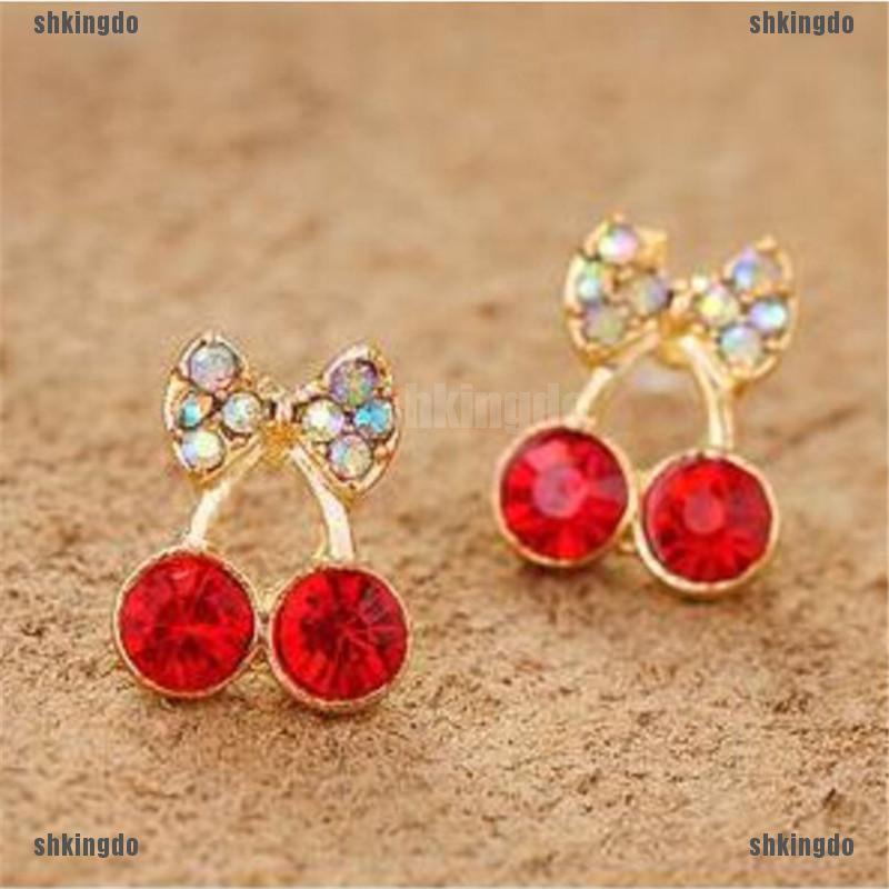 Đôi khuyên tai hình trái Cherry đính đá xinh xắn