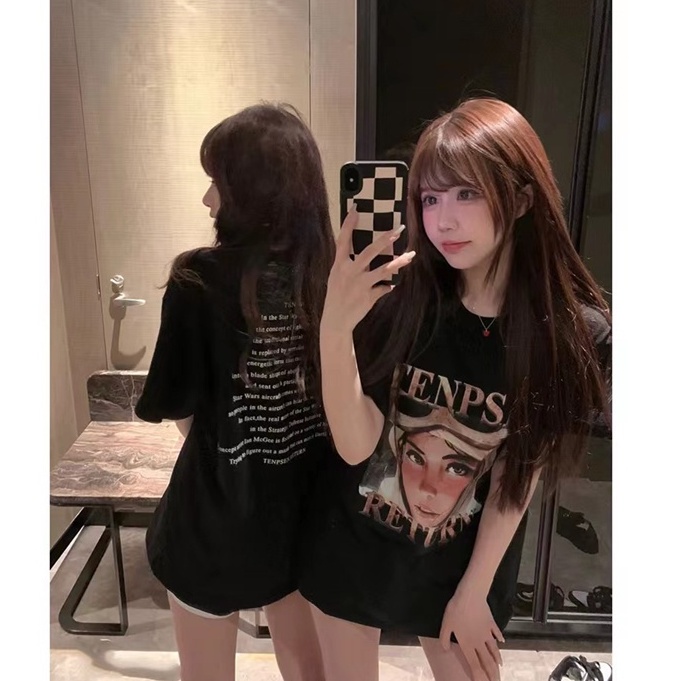 Áo Thun Tay Ngắn Cổ Tròn In Hình Chân Dung Phong Cách Retro Đường Phố Cá Tính Cho Nam Và Nữ
