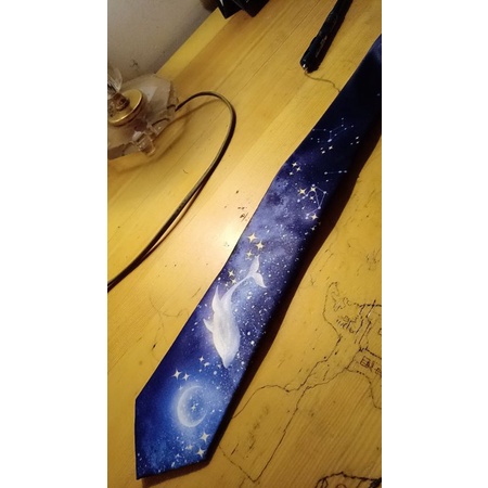 Cà vạt thiết kế tự thắt JK/DK Unisex in hoạt tiết cá voi tông màu galaxy