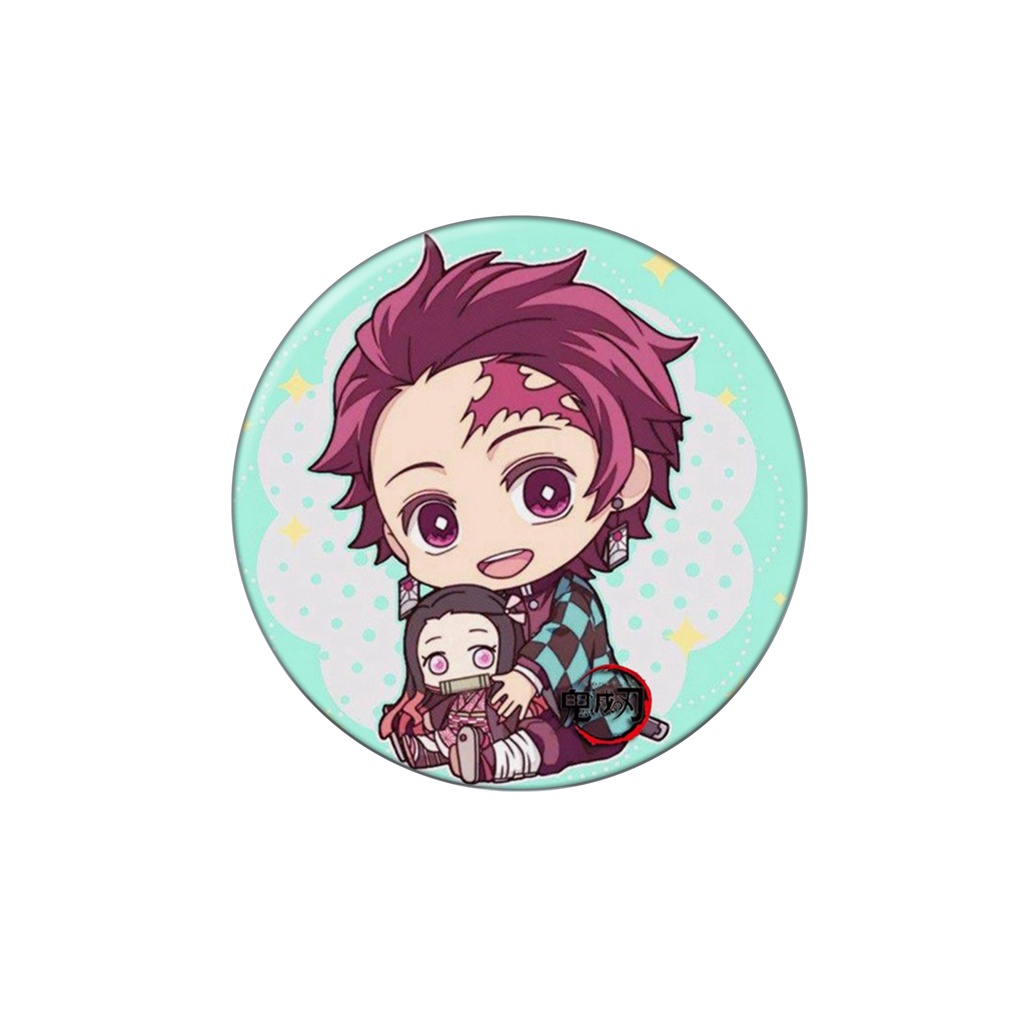 (NGỒI ÔM BIỂU TƯỢNG) Huy hiệu Kimetsu no Yaiba in hình anime chibi xinh xắn