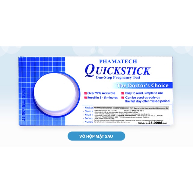 [HOẢ TỐC HCM]Que thử thai nhanh Quickstick (1 cái/hộp) HÀNG MỸ CAM KẾT CHÍNH HÃNG 1 ĐỔI 1