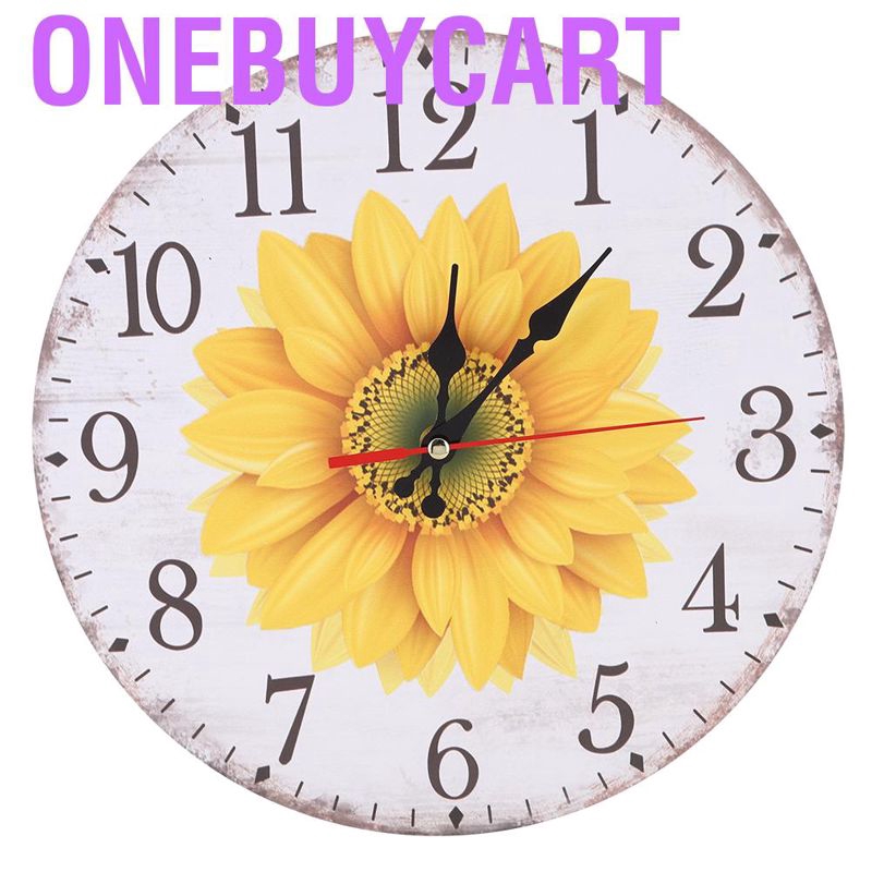 Onebuycart 30cm Elegant Style Sunflower Pattern Wall Hanging Clock for Home Office Living Room Decoration