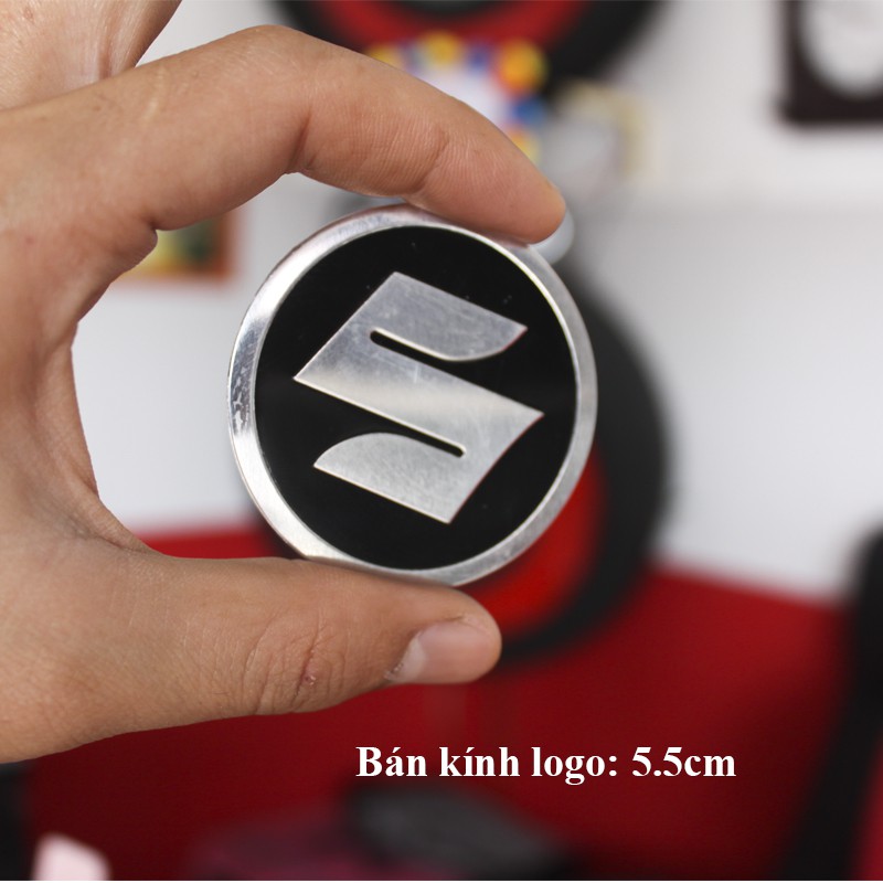 Bộ 2 Logo Tròn SUZUKI nhôm kim loại Dán keo 3M