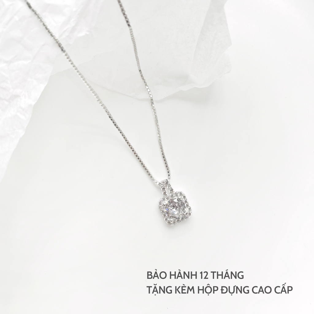 Dây chuyền bạc Miuu Silver, vòng cổ nữ mặt vuông đính đá sang trọng Lapia Necklace