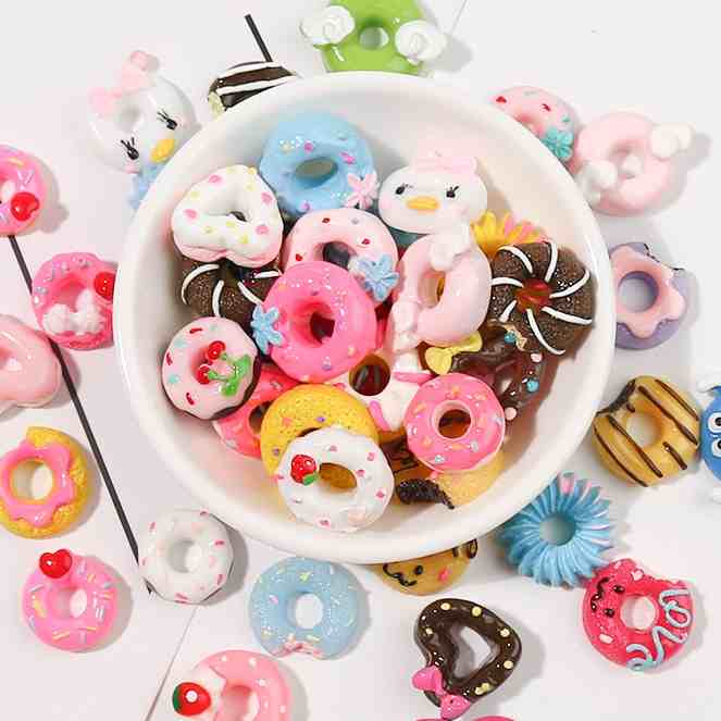 Set 10 charms bánh donut để trang trí DIY ốp điện thoại, gương, cặp tóc...