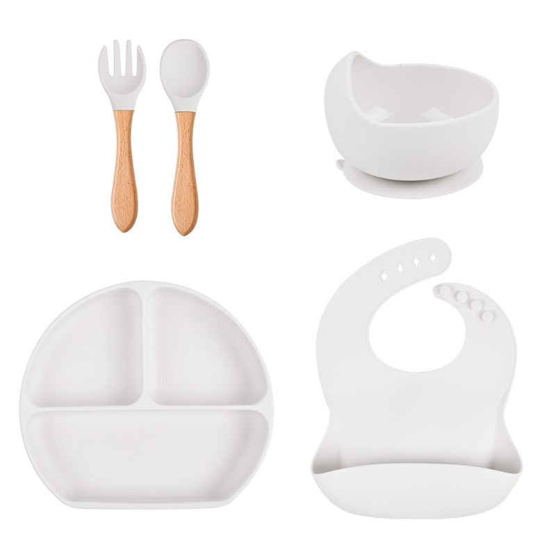 Bộ 5 Muỗng Nĩa Ăn Dặm Bằng Silicone Có Giác Hút Cho Bé