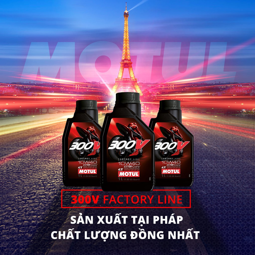 Nhớt MOTUL 300V FACTORY LINE 10W40 (Tem 1 lớp) - Tặng phễu thay nhớt