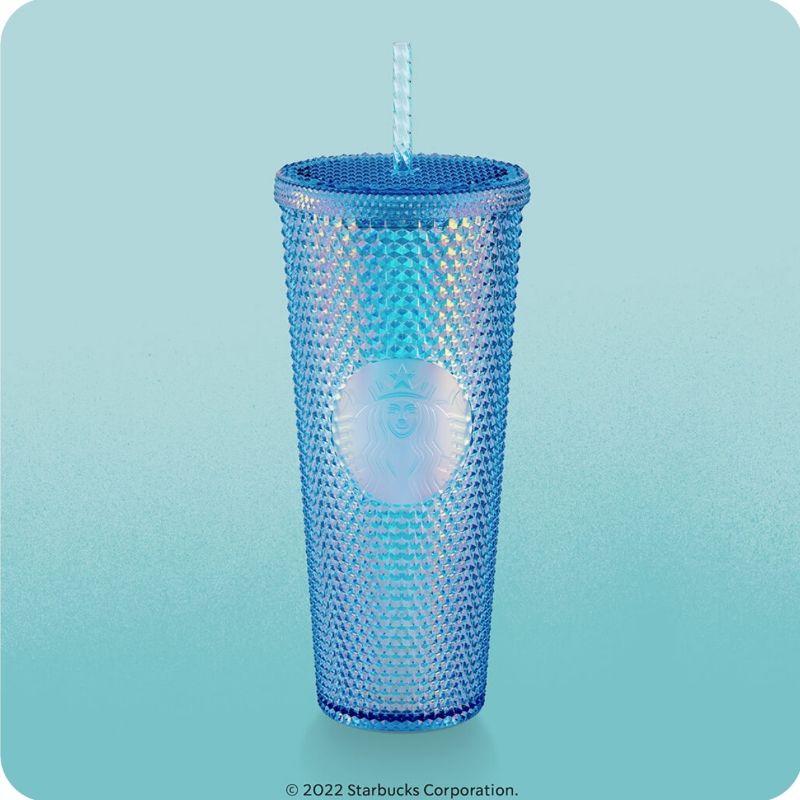 Ly Starbucks Baby Blue Bling Studded 24oz 710ml