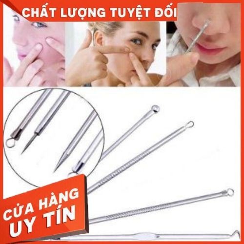 [HÓT HÒN HỌT] SET bộ 4 Dụng cụ LẤY NHÂN MỤN bằng Thép TIỆT TRÙNG, CHUYÊN DỤNG. KHÔNG NÊN sử dụng tay nặn mụn