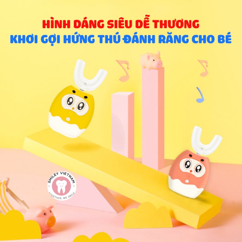 Bàn chải điện cho bé Uni Bird, Bàn chải điện trẻ em chữ U cho bé từ 2-12 tuổi - Giúp bé vệ sinh răng miệng tự động