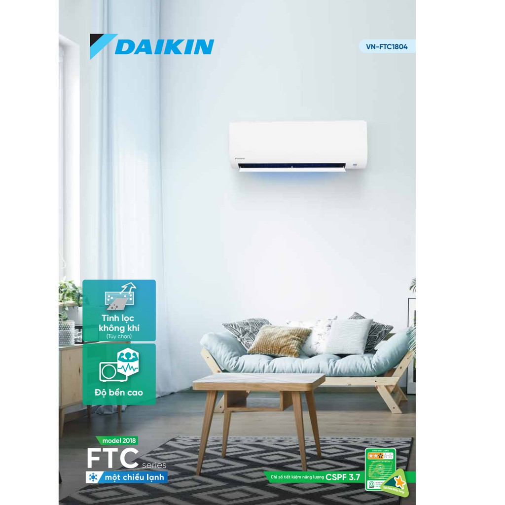 ĐIỀU HÒA 18000BTU DAIKIN 1 CHIỀU LOẠI TIÊU CHUẨN FTC50NV1V/RC50NV1V