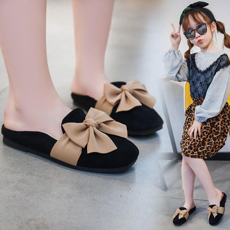 Giày búp bê đế cao su gắn nơ kiểu công chúa thời trang mềm mại cho bé gái